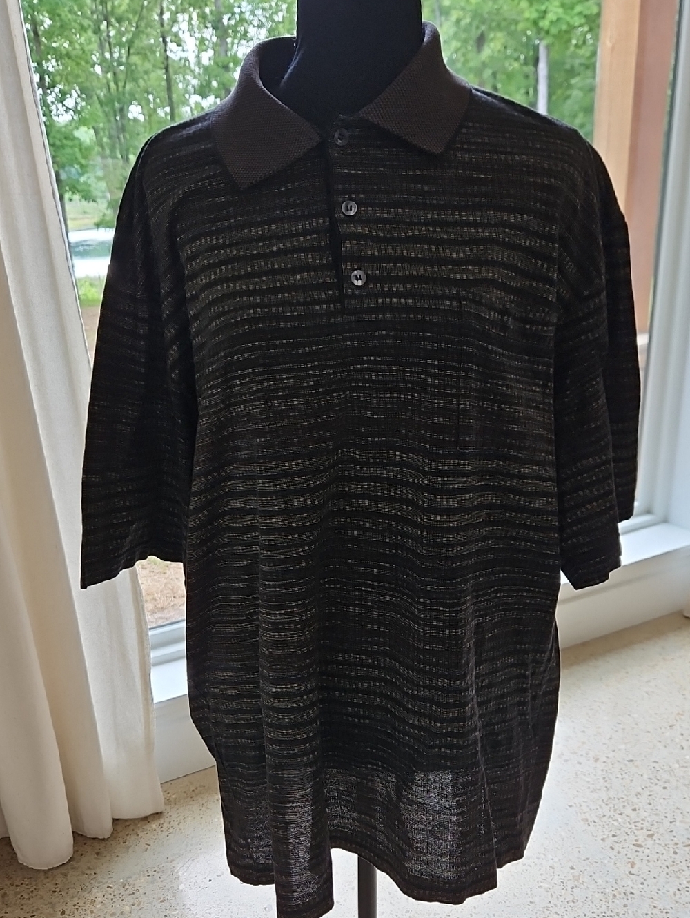 Men's Short-Sleeve Striped Polo in Black and Brown. Size XXL Made In Turkey